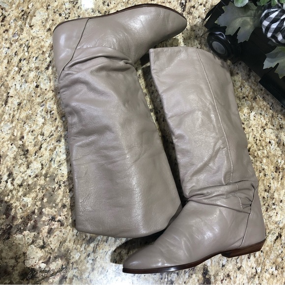 RARE‼️ DEXTER 1970s USA Leather Ruched Slouch Almond-toe Taupe Boots - Picture 4 of 12